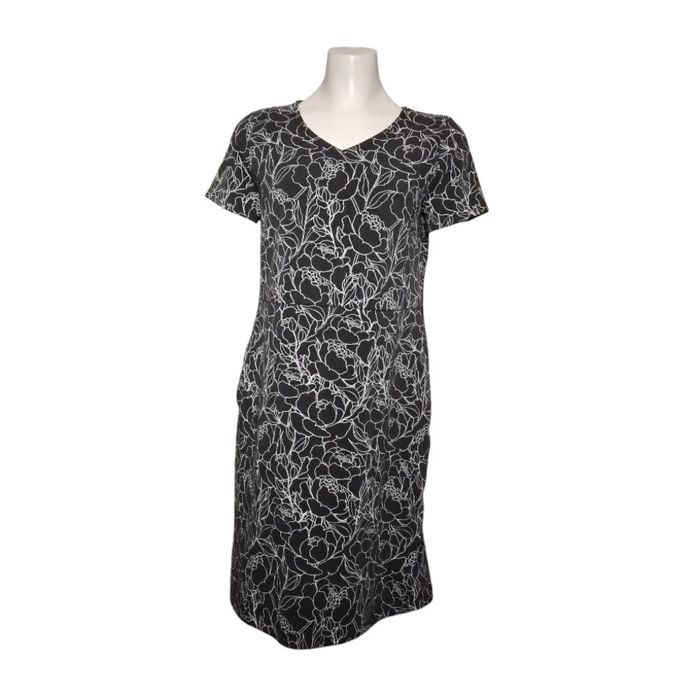 Duluth Dress NoGA Naturale Cotton Short Sleeve Dress Grey White Floral sz S